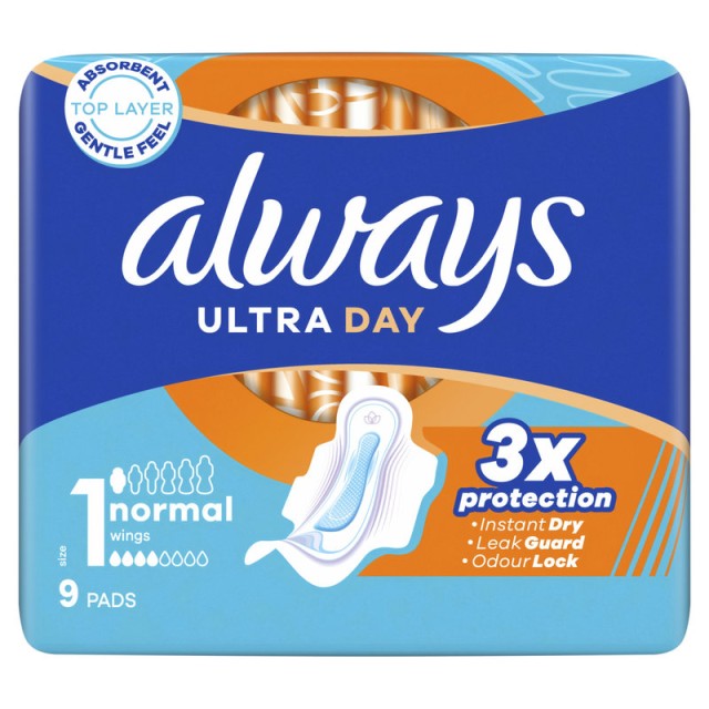 Always Σερβιέτες Ultra Day Normal (Μέγεθος 1) με Φτερά 9τεμ
