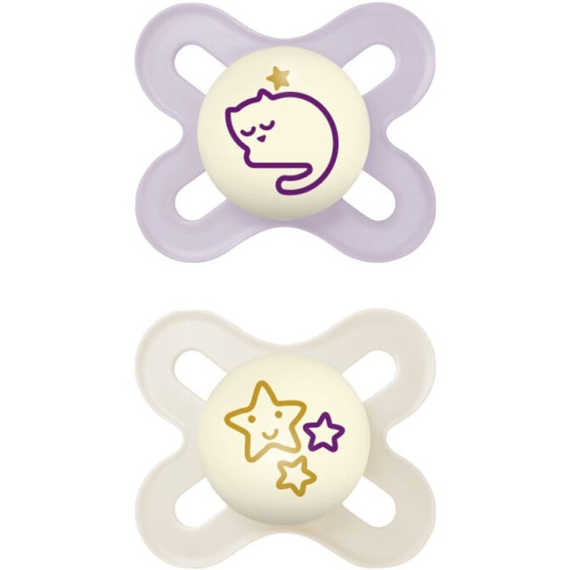 Mam Original Start Πιπίλες Σιλικόνης Νυκτός Λιλά για 0-2 μηνών 2τμχ (124S)