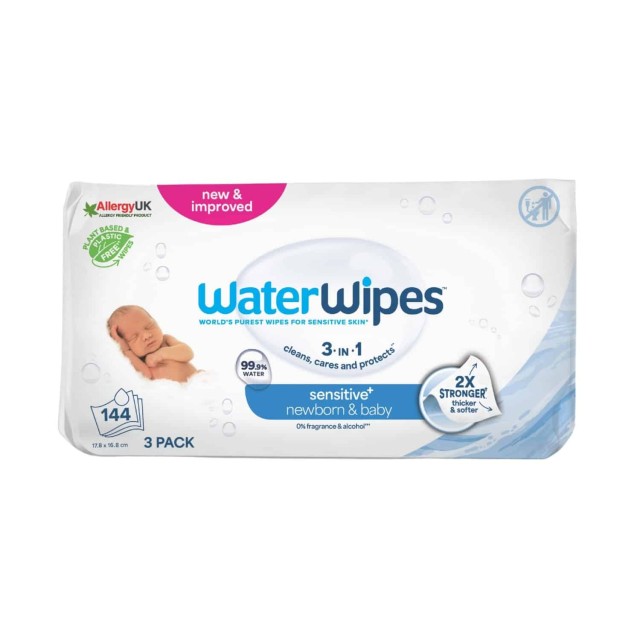 WaterWipes Άοσμα Μωρομάντηλα με 99.9% Νερό για Ηλικίες 0+ 144 Μαντηλάκια (3πακX48τεμ)