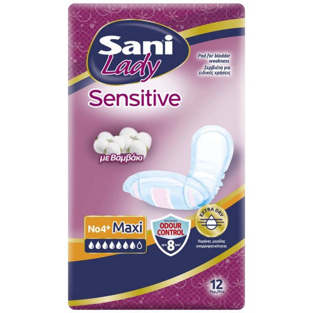 Sani Lady Sensitive Maxi Σερβιέτες Ακράτειας με Βαμβάκι No4+ 12τμχ