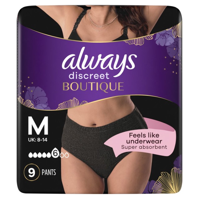 Always Discreet Boutique Μαύρο Εσώρουχα για την Ακράτεια Medium 9τεμ