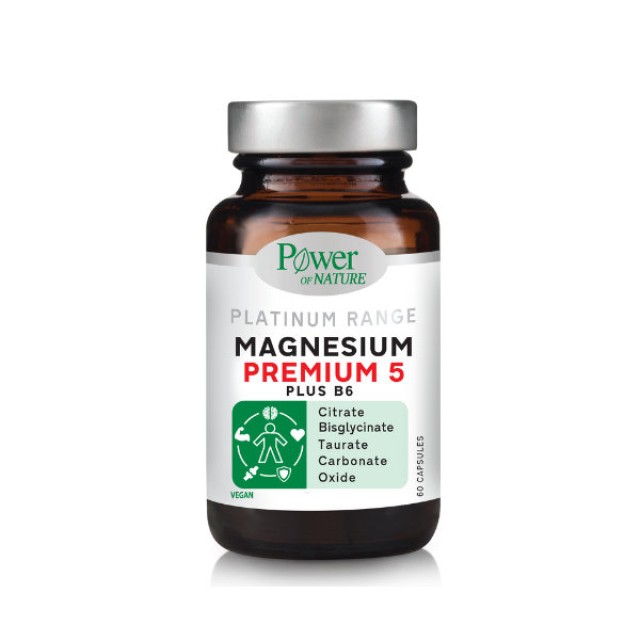 Power Of Nature Platinum Range Magnesium Premium 5 plus B6 Συμπλήρωμα Διατροφής για το Μυϊκό & Νευρικό Σύστημα 60 κάψουλες