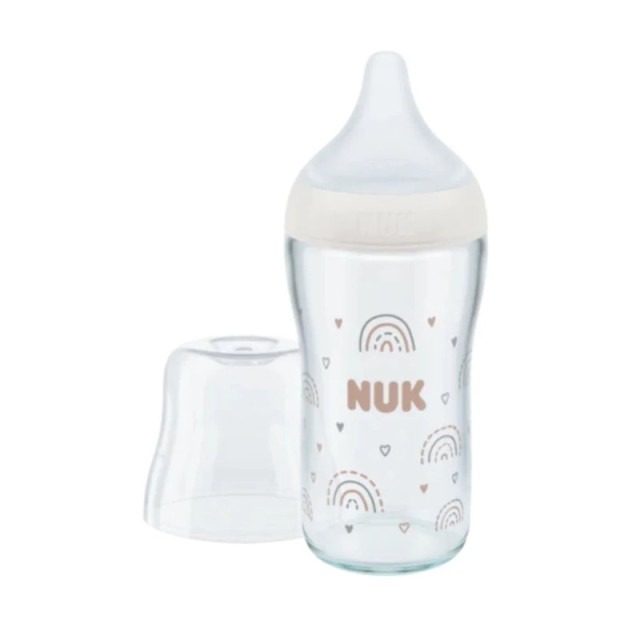 Nuk Perfect Match Γυάλινο Μπιμπερό με Θηλή Σιλικόνης και Δείκτη Ελέγχου Θερμοκρασίας Ουράνιο Τόξο 0m+ 120ml
