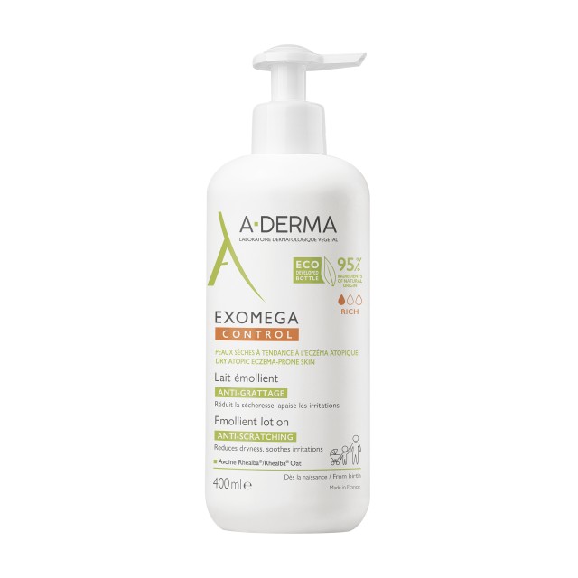 A-Derma Exomega Control Kαταπραϋντικό Μαλακτικό Γαλάκτωμα κατά του Αισθήματος Κνησμού για Ξηρό Δέρμα Πρόσωπο & Σώμα 400ml