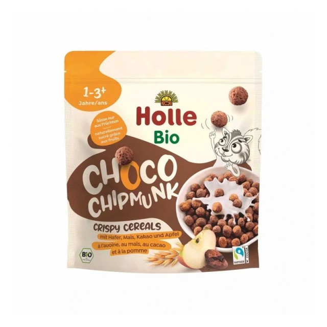 Holle Choco Chipmunk Crispy Cereals Τραγανά Δημητριακά με Βρώμα, Καλαμπόκι, Κακάο και Μήλο 125gr