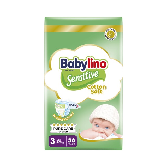 Βρεφική πάνα Babylino Sensitive Value Pack No3 4-9 Kg 56τμχ