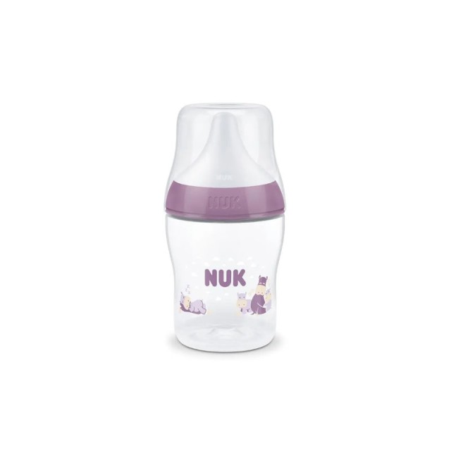 Nuk Perfect Match Anti-Colic Πλαστικό Μπιμπερό με Μαλακή Θηλή Σιλικόνης και Δείκτη Ελέγχου Θερμοκρασίας Hippo 0m+ 150ml.