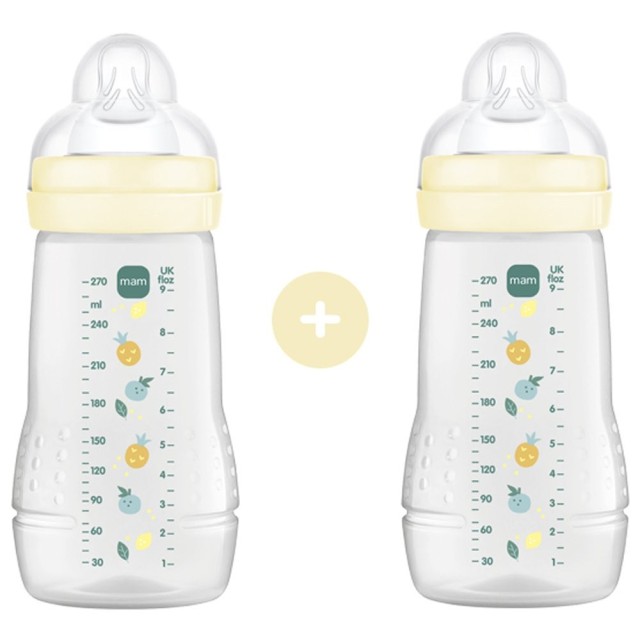 Mam Σετ Πλαστικά Μπιμπερό Κατά των Κολικών με Θηλή Σιλικόνης Μπεζ 270ml 363S