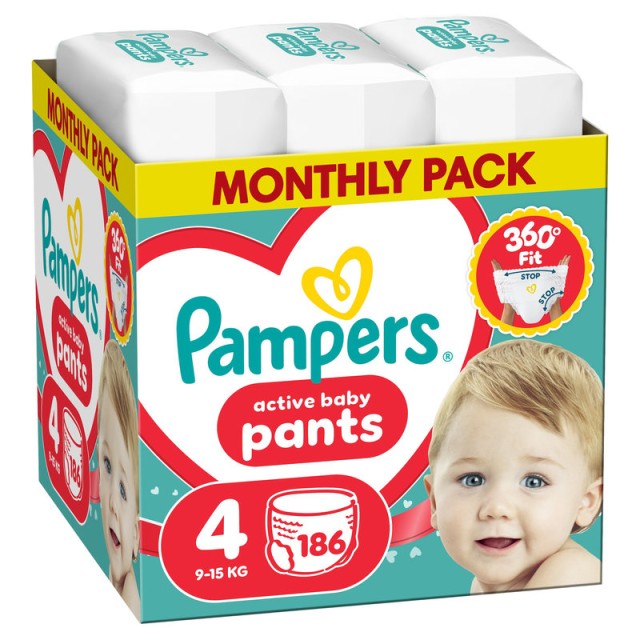 Pampers Pants Πάνα-Βρακάκι Μέγεθος 4 (9kg-15kg) 186 Πάνες