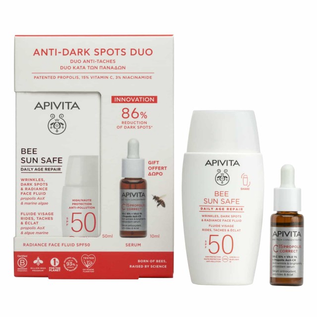 Apivita Promo Pack Bee Sun Safe Daily Age Repair Λεπτόρρευστη Κρέμα Προσώπου SPF50 50ml + ΔΩΡΟ C15 Propolis Correct Serum 10ml