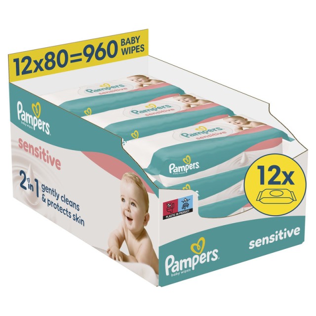 Pampers Sensitive Μωρομάντηλα 12 Συσκευασίες x 80 Μωρομάντηλα (960 τεμάχια)