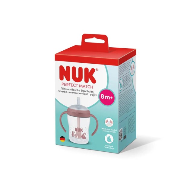 Nuk Perfect Match Eκπαιδευτικό Ποτηράκι με Καλαμάκι Σιλικόνης 8m+ Αρκούδα 150ml