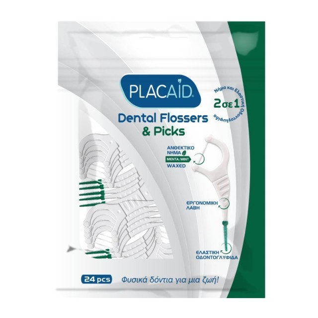 Placaid Dental Flossers & Picks Mint Οδοντικό Νήμα & Λαβή Οδοντογλυφίδα με Γεύση Μέντας 24τμχ